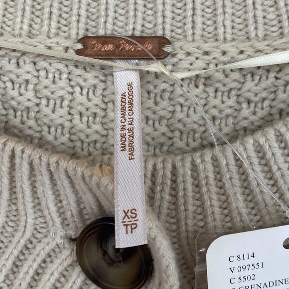 FREE PEOPLE Cardigan Womens XS Lila Cardi Cropped Button Front Sweater Beige NEW - Picture 5 of 15